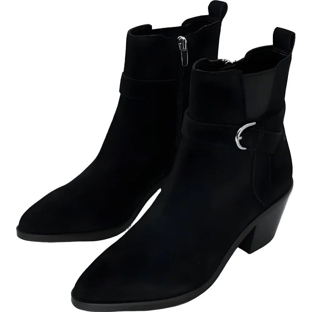 Nine West Lemone Black Suede Block Heel Ankle Booties Women's US 7M - Picture 2 of 6